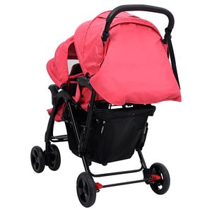 vidaXL Poussette double tandem rouge acier