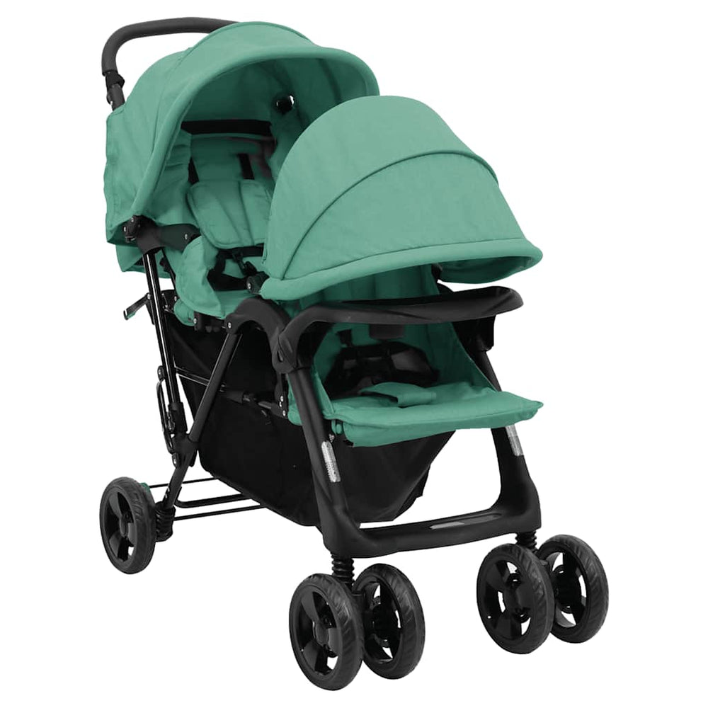 vidaXL Poussette double en tandem Vert Acier
