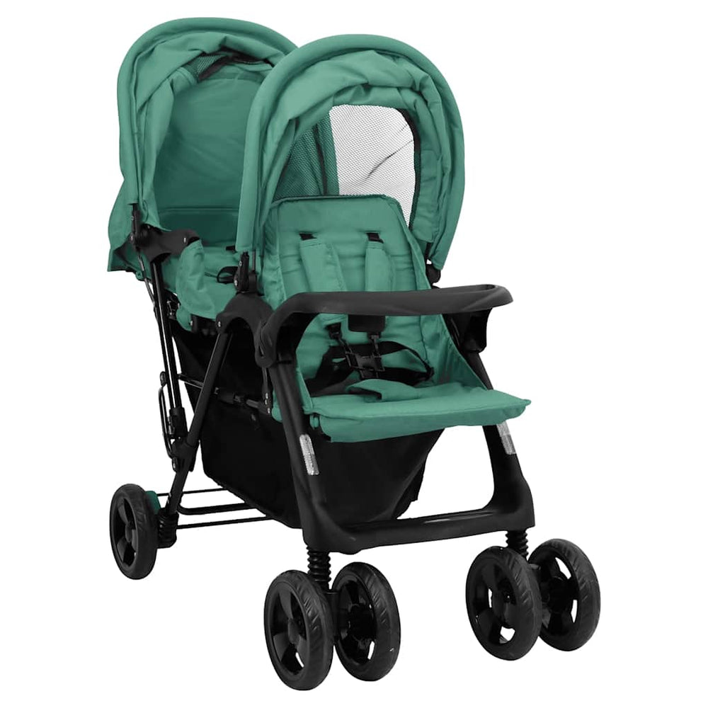 vidaXL Poussette double en tandem Vert Acier