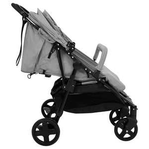 vidaXL Poussette double gris clair et noir Acier