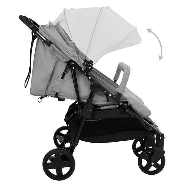 vidaXL Poussette double gris clair et noir Acier