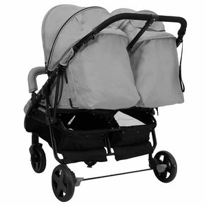 vidaXL Poussette double gris clair et noir Acier