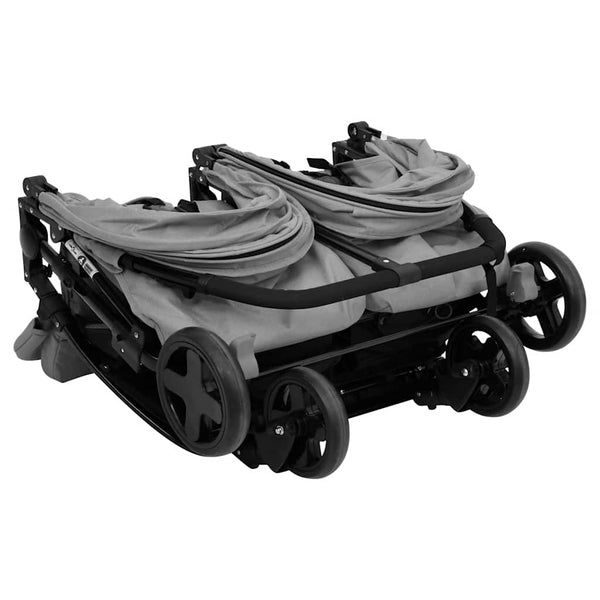 vidaXL Poussette double gris clair et noir Acier