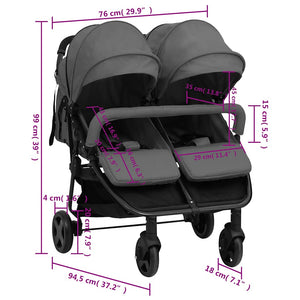 vidaXL Poussette double gris foncé et noir acier