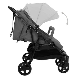 vidaXL Poussette double gris foncé et noir acier