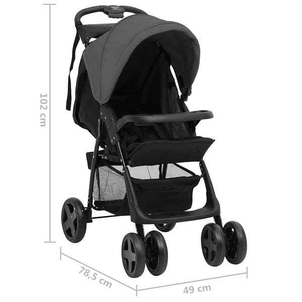2-in-1 Kinderwagen Dunkelgrau/Schwarz