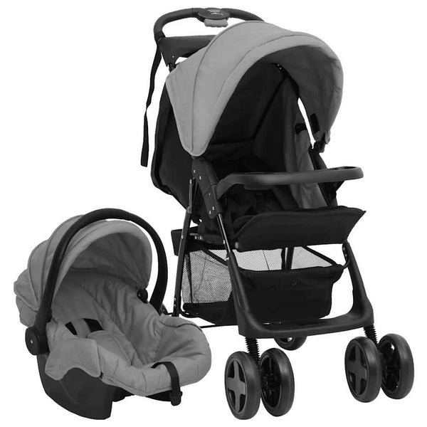 3-in-1 Kinderwagen Hellgrau & Schwarz