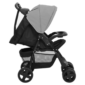 3-in-1 Kinderwagen Hellgrau & Schwarz