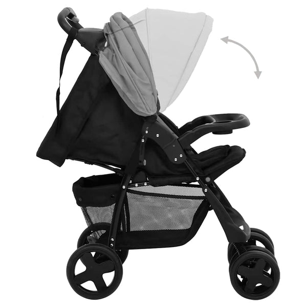 3-in-1 Kinderwagen Hellgrau & Schwarz