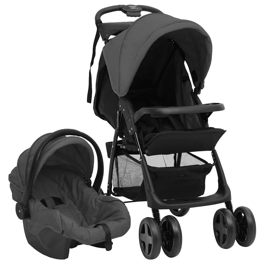 vidaXL Poussette 3 en 1 Gris foncé et noir Acier