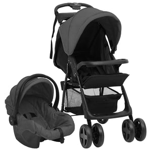 3-in-1 Kinderwagen Dunkelgrau/Schwarz