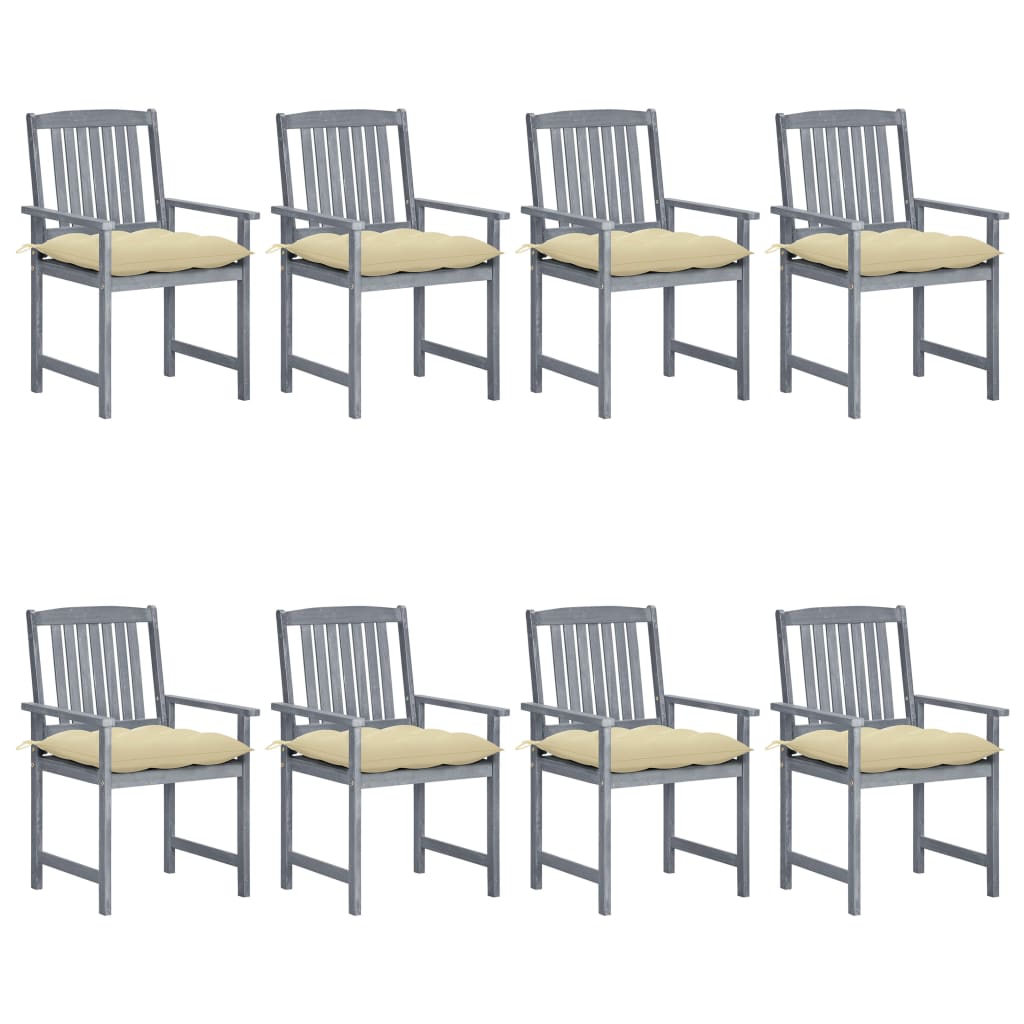 vidaXL Chaises de jardin avec coussins 8 pcs Bois d'acacia massif Gris