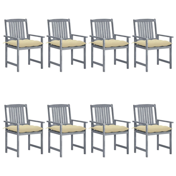 vidaXL Chaises de jardin avec coussins 8 pcs Bois d'acacia massif Gris