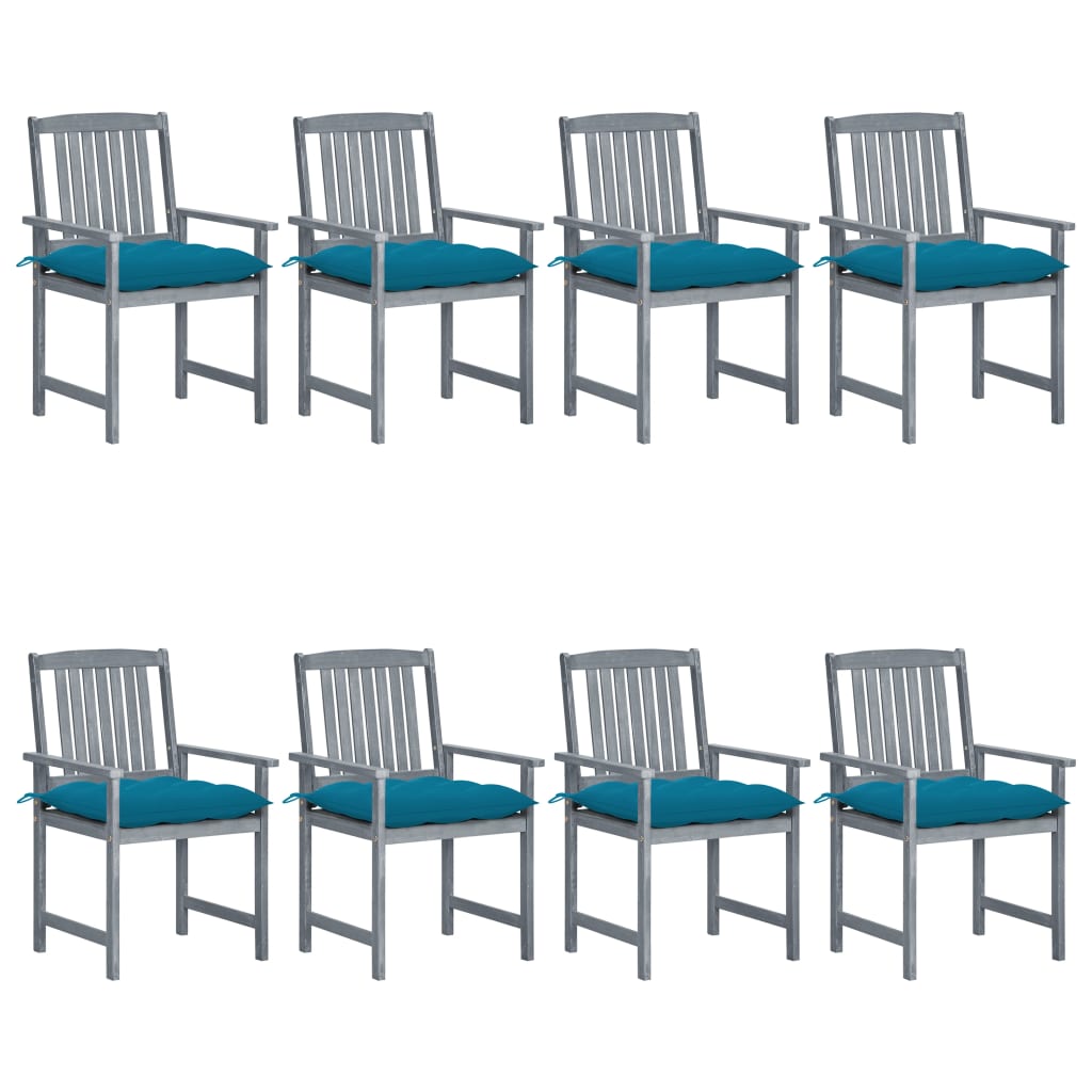 vidaXL Chaises de jardin avec coussins 8 pcs Bois d'acacia massif Gris