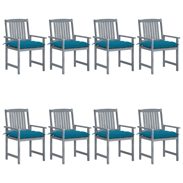 vidaXL Chaises de jardin avec coussins 8 pcs Bois d'acacia massif Gris