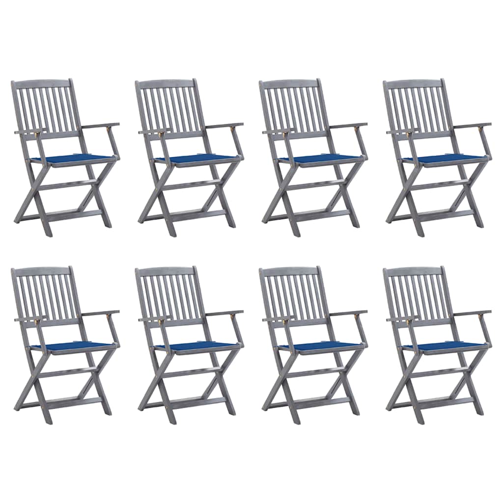 vidaXL Chaises de jardin pliantes 8 pcs avec coussins Bois d'acacia massif