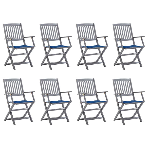 vidaXL Chaises de jardin pliantes 8 pcs avec coussins Bois d'acacia massif