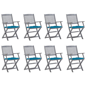 vidaXL Chaises de jardin pliantes 8 pcs avec coussins Bois d'acacia massif