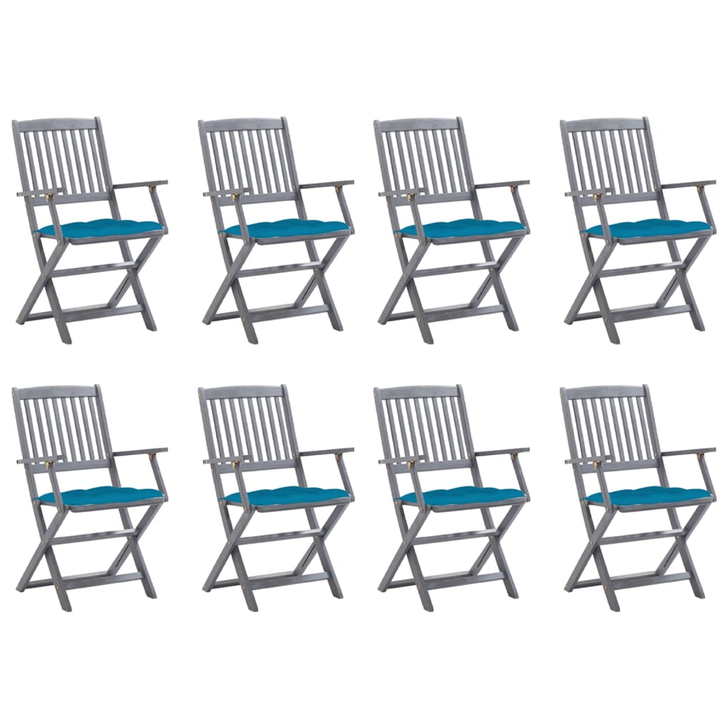 vidaXL Chaises de jardin pliantes 8 pcs avec coussins Bois d'acacia massif
