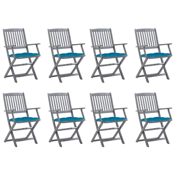 vidaXL Chaises de jardin pliantes 8 pcs avec coussins Bois d'acacia massif