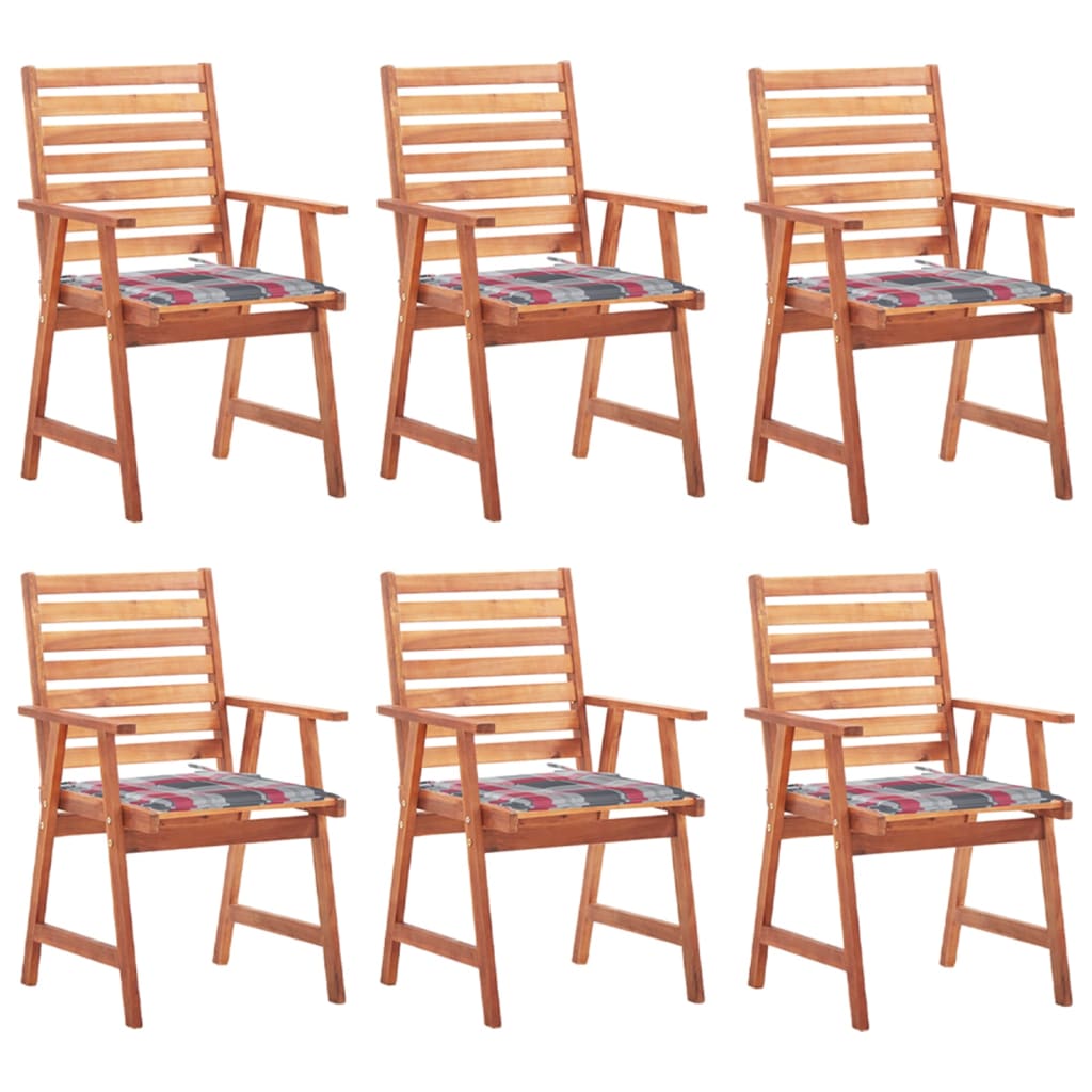 vidaXL Chaises de salle à manger de jardin 6 pcs avec coussins Bois d'acacia massif