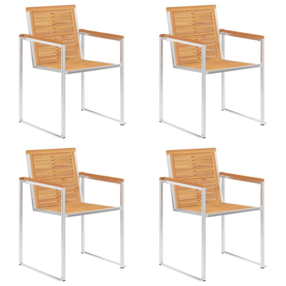 4 Stk. Gartenstühle Massivholz Teak und Edelstahl