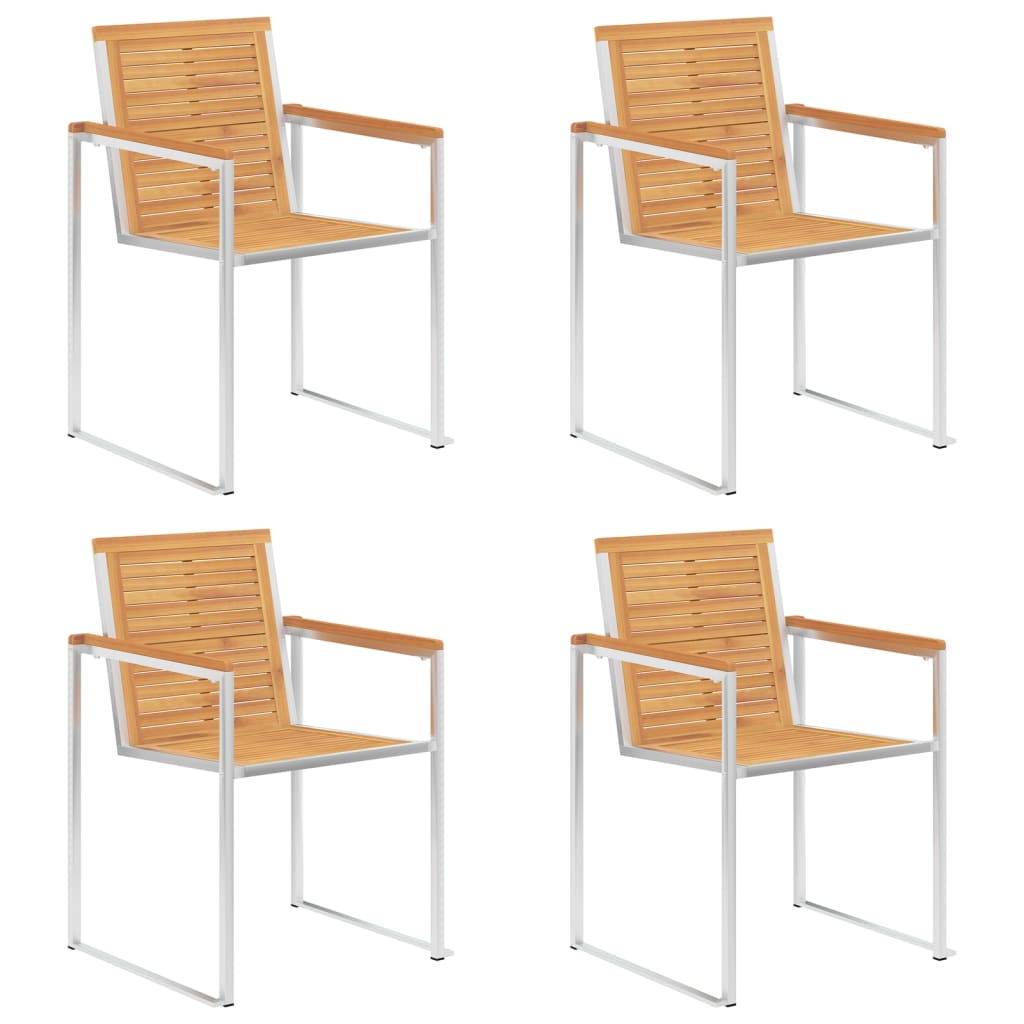 4 Stk. Gartenstühle Massivholz Teak und Edelstahl