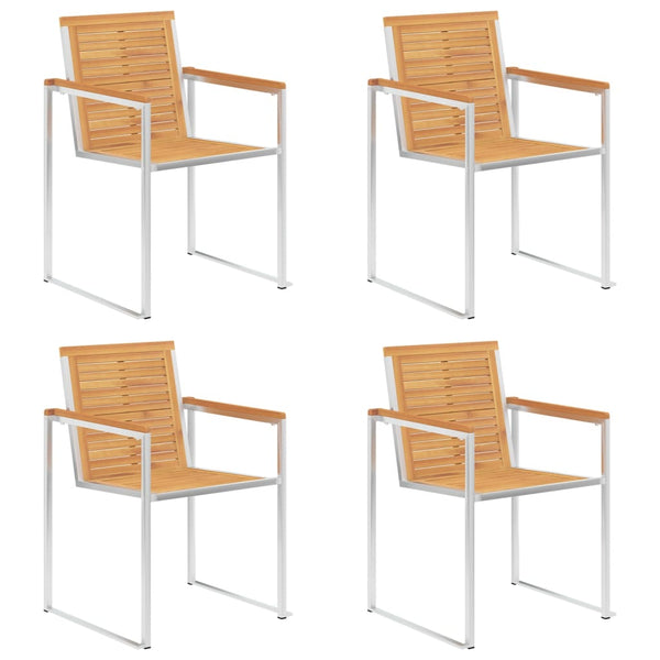 4 Stk. Gartenstühle Massivholz Teak und Edelstahl
