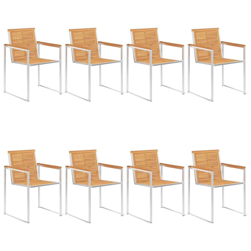 8 Stk. Gartenstühle Massivholz Teak und Edelstahl