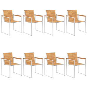8 Stk. Gartenstühle Massivholz Teak und Edelstahl
