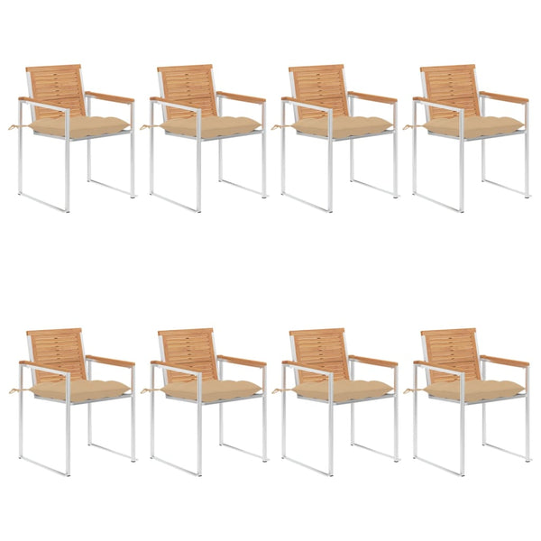 Gartenstühle 8 Stk. mit Kissen Massivholz Teak