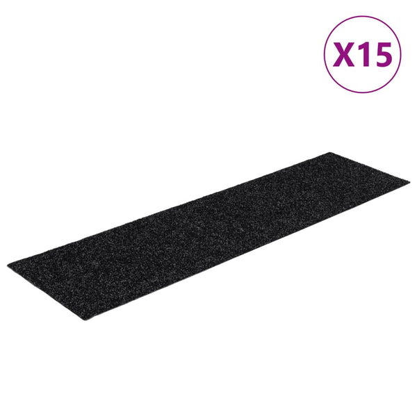 Selbstklebende Stufenmatten, 15er Set, 76x20 cm, Schwarz