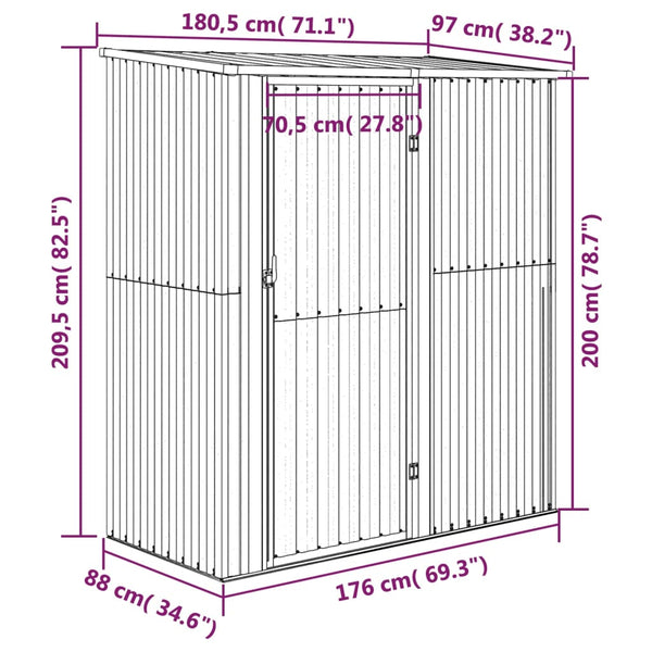 Gartenhaus 180,5x97x209,5 cm Verzinkter Stahl Holzoptik