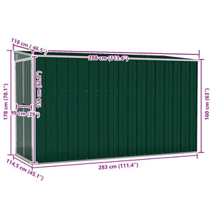 Anbauschuppen Grün 118x288x178 cm Verzinkter Stahl
