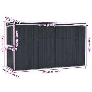 Anbauschuppen Anthrazit 118x288x178 cm Verzinkter Stahl