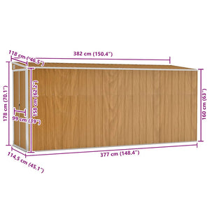Wandmontiertes Gartenhaus Braun 118 x 382 x 178 cm Verzinkter Stahl