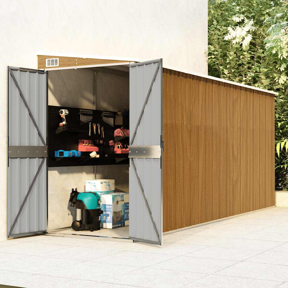 vidaXL Abri de jardin mural marron 118 x 382 x 178 cm en acier galvanisé