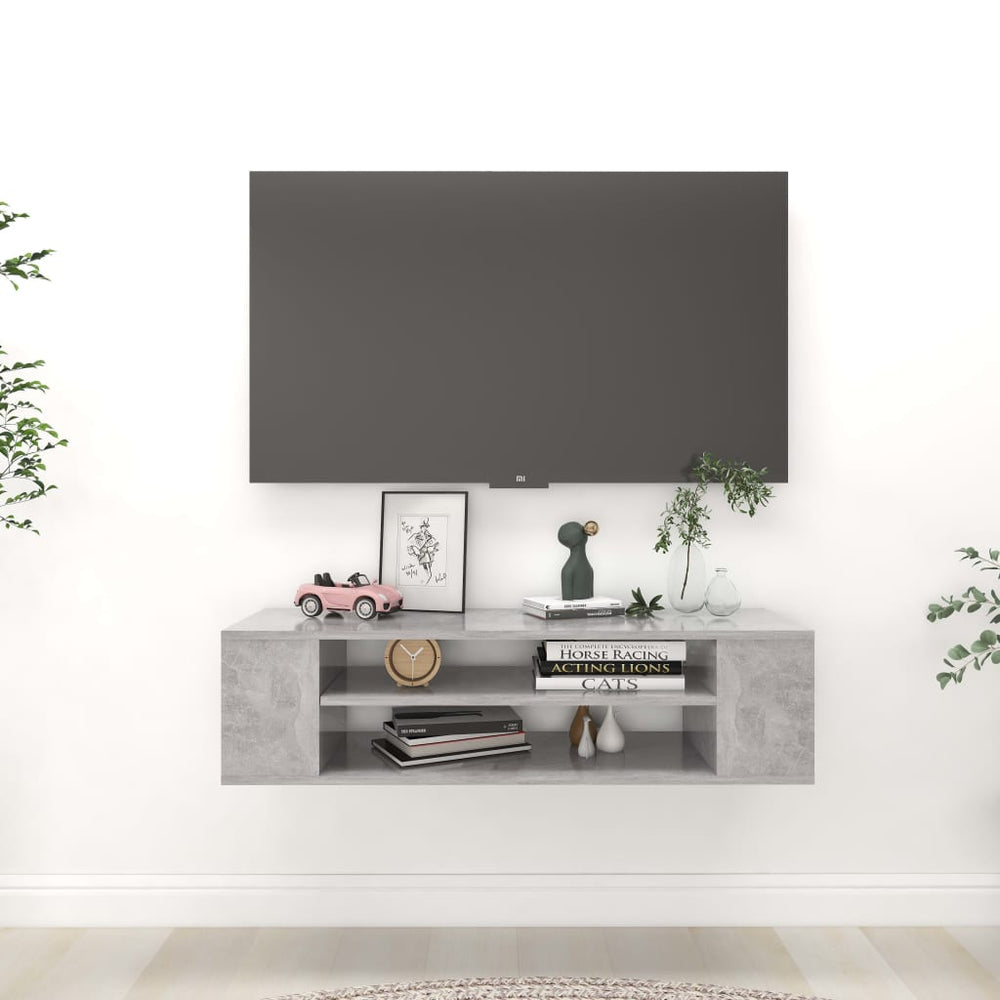 vidaXL Meuble TV mural gris béton 100x30x26,5 cm Bois d'ingénierie