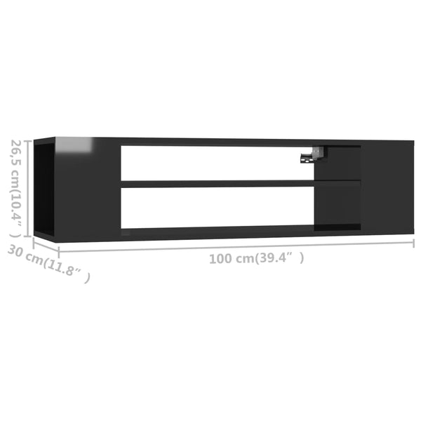 TV-Hängeschrank, Hochglanz Schwarz, 100 cm