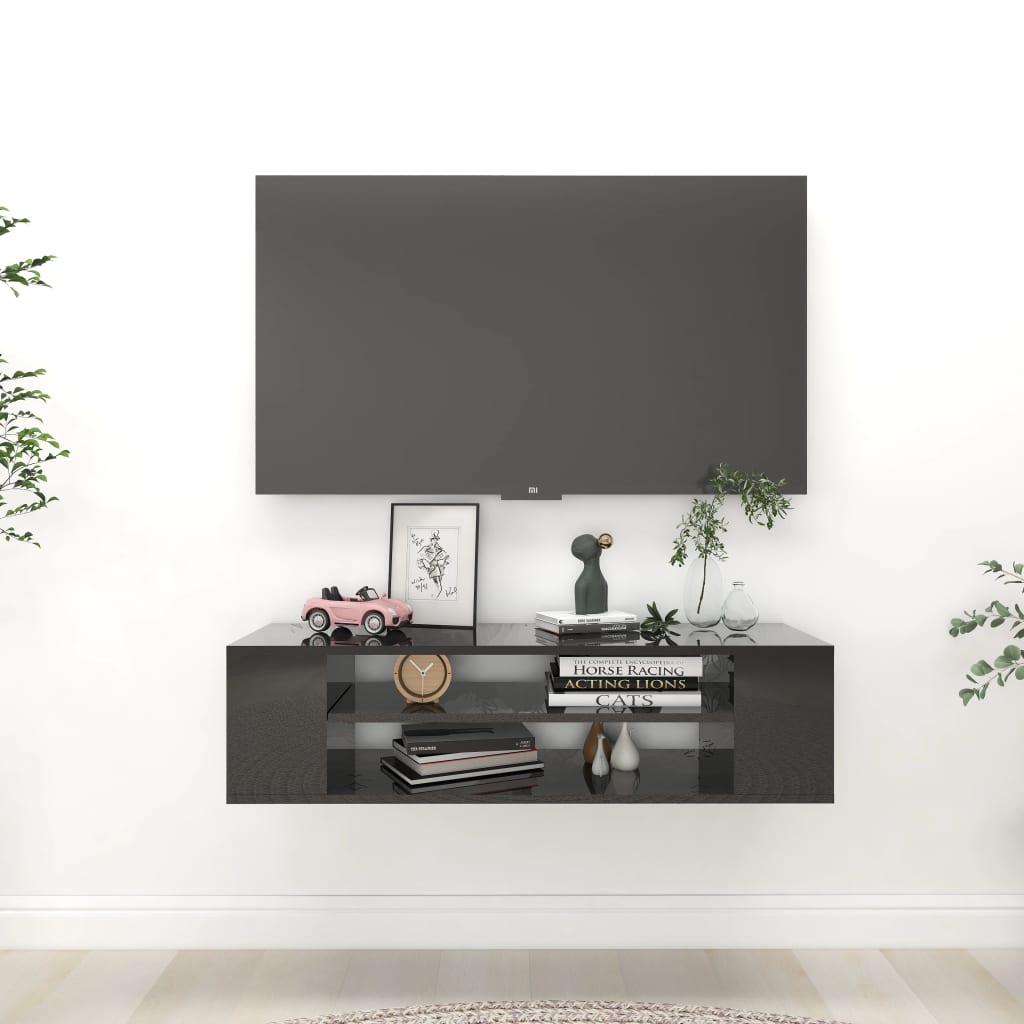 TV-Hängeschrank, Hochglanz Schwarz, 100 cm