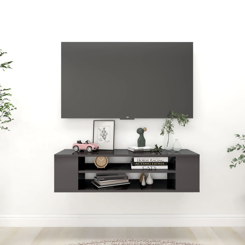 TV-Hängeschrank, Hochglanz Grau, 100 cm