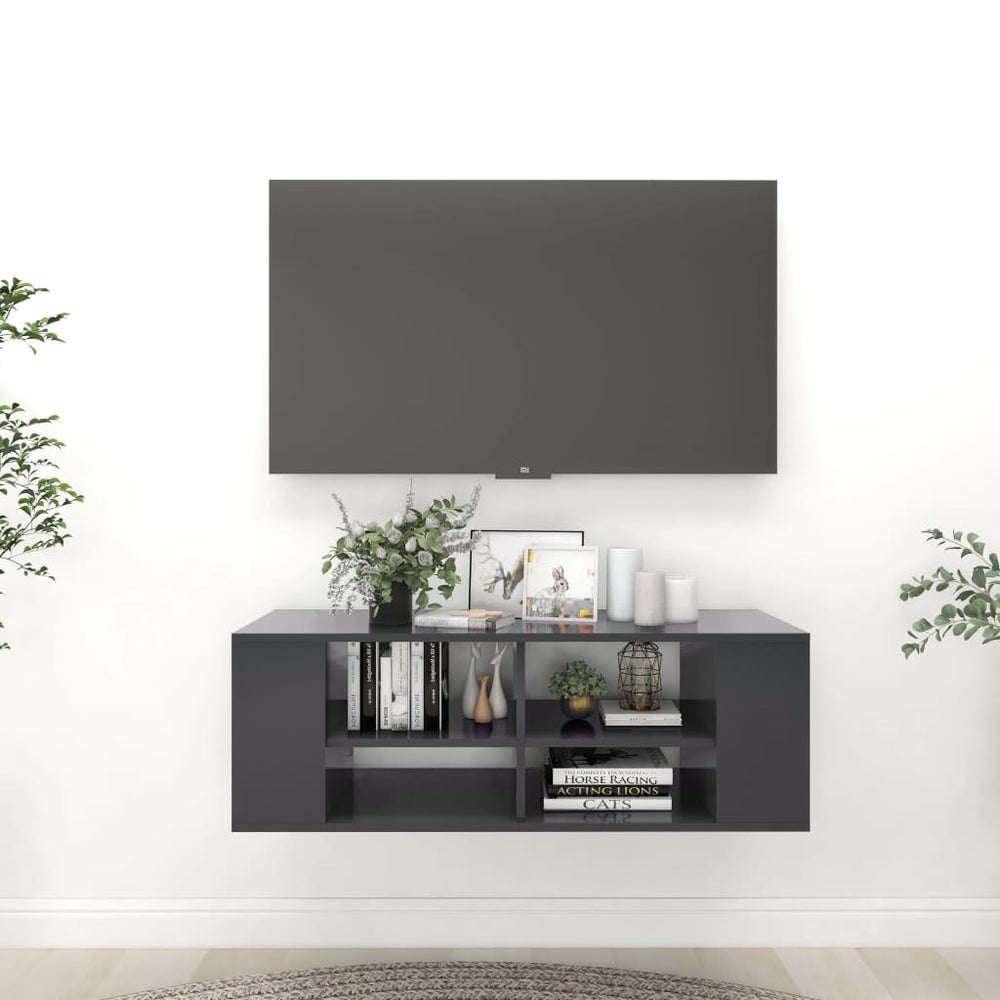 vidaXL Meuble TV mural gris 102x35x35 cm Aggloméré