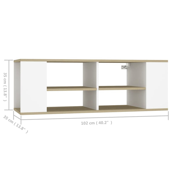 vidaXL Meuble TV mural Chêne Sonoma blanc 102 x 35 x 35 cm Bois d'ingénierie
