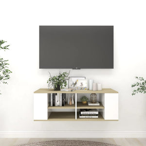 vidaXL Meuble TV mural Chêne Sonoma blanc 102 x 35 x 35 cm Bois d'ingénierie