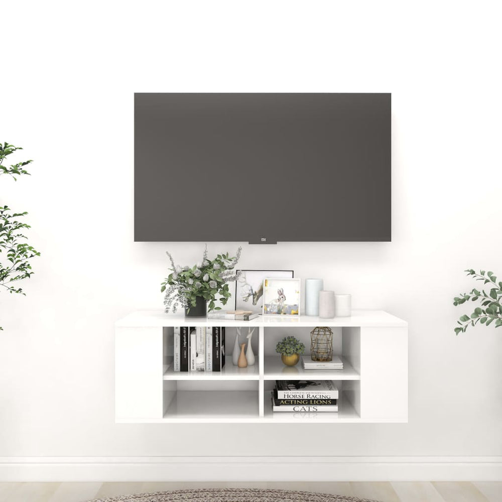 vidaXL Meuble TV mural blanc brillant 102x35x35 cm Aggloméré