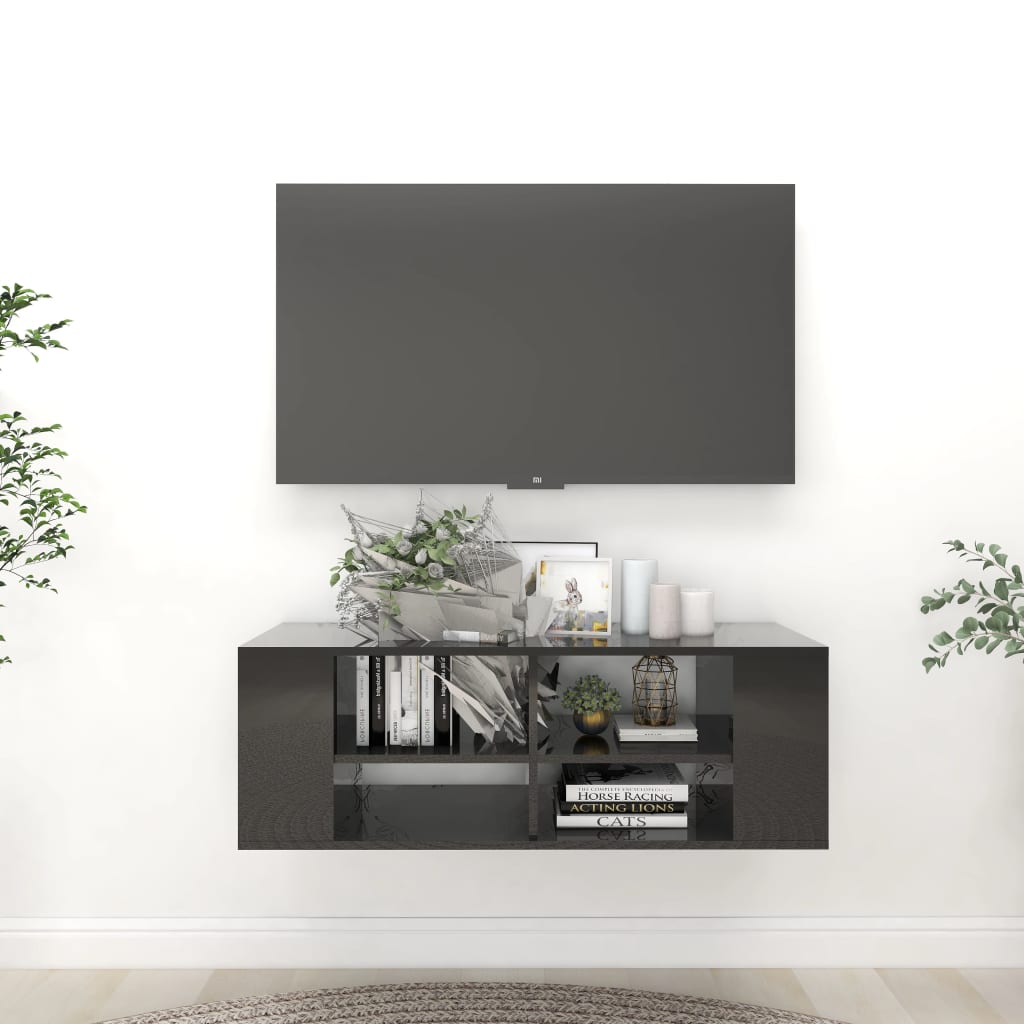 TV-Wandschrank Schwarz Hochglanz 102cm