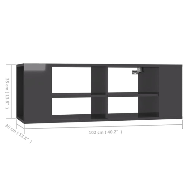 Meuble TV mural vidaXL gris brillant 102x35x35 cm Aggloméré