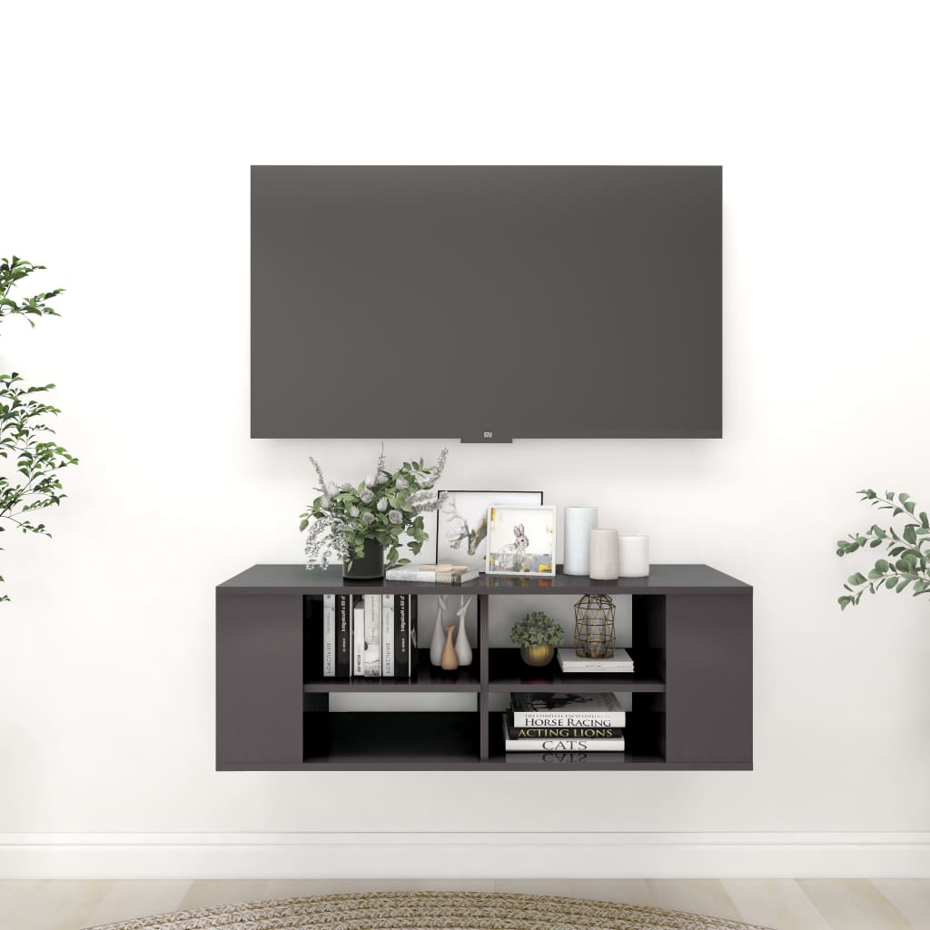 Meuble TV mural vidaXL gris brillant 102x35x35 cm Aggloméré