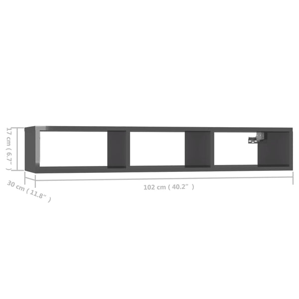 Hochglanz Wandregal Grau 102cm