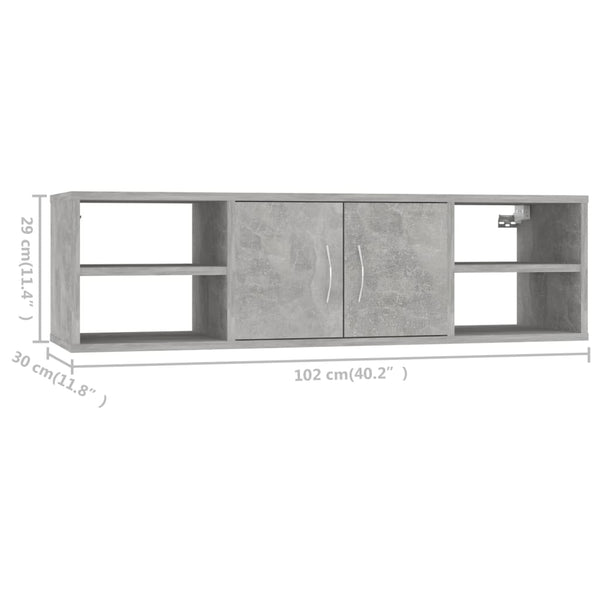 Betongraues Wandregal, 102 cm